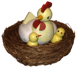 Huhn mit Küken im Nest