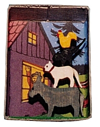 Dregeno Zündholzschachtel Bremer Stadtmusikanten (Dregeno 028/004) Erzgebirgische Volkskunst: Miniaturen in der Zündholzschachtel - 'Bremer Stadtmusikanten'