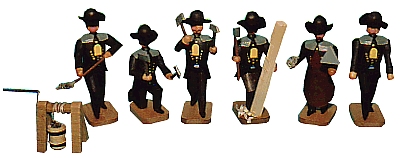 W. Werner Arbeitende Bergleute 19. Jahrhundert Bergleute vor Ort 6 Bergleute mit Haspel (W. Werner 1709) Erzgebirgische Volkskunst: 6 Bergleute mit Haspel 