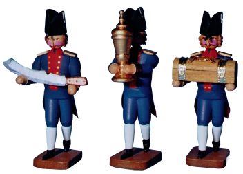 W. Werner Dresdner Bäckeraufzug von 1889 3 Bäckermeister m. Stollenmesser, Innungslade u. Willkommenskelch (W. Werner 3011) Erzgebirgische Volkskunst: Dresdner Bäckeraufzug von 1889 - Drei Bäckermeister mit Stollenmesser, Innungslade und Willkommenskelch