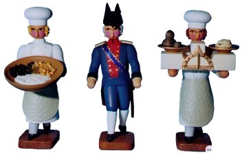 W. Werner Dresdner Bäckeraufzug von 1889 Bäckermeister u. 2 Gesellen m. Schlüssel u. Waage (W. Werner 3009) Erzgebirgische Volkskunst: Dresdner Bäckeraufzug von 1889 - Bäckermeister und zwei Gesellen mit Schlüssel und Waage