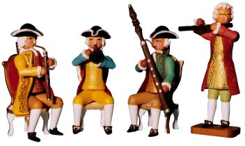 W. Werner Barocke Musiker Bläser,4 Musiker (W. Werner 2904) Erzgebirgische Volkskunst: Barocke Musiker - Vier Bläser