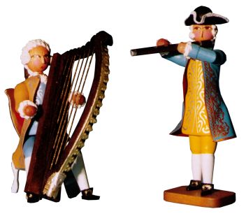 W. Werner Barocke Musiker Duett: Harfe u. Querflöte (W. Werner 2905) Erzgebirgische Volkskunst: Barocke Musiker - Duett: Harfe und Querflöte