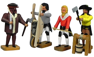 W. Werner Bergleute 16. Jahrh. Besitzer, Fördermann, Zimmerling,   Haspelknecht  (4) (W. Werner 1808) Erzgebirgische Volkskunst: Bergleute 16. Jahrh. Besitzer, Fördermann, Zimmerling,   Haspelknecht  (4)