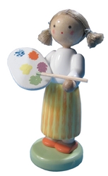 Flade Mädchen mit  Farbpalette (Flade 5249) Erzgebirgische Volkskunst: Mädchen mit Farbpalette