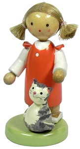 Flade Mädchen mit Kätzchen  (Flade 5123) Erzgebirgische Volkskunst: Mädchen mit Kätzchen 