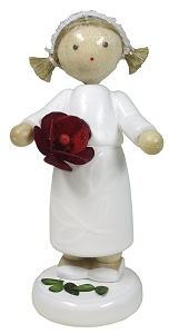 Flade Mädchen mit Rose, rot  (Flade 5603) Erzgebirgische Volkskunst: Mädchen mit Rose (rot)
