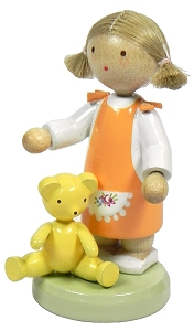 Flade Mädchen mit Teddy  (Flade 5121) Erzgebirgische Volkskunst: Mädchen mit Teddy 