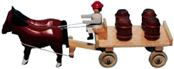 Dregeno Miniaturgespann Pferde / Tafelwagen mit Fässern (Dregeno 051/006/8) Erzgebirgische Volkskunst: Miniatur Pferdegespann 'Tafelwagen mit Fässern'