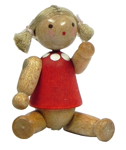 Flade Püppchen m Haar, beweglich Mädchen (Flade 3020) Erzgebirgische Volkskunst: Miniaturpüppchen, beweglich (Mädchen)