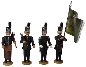 W. Werner Bergleute aus der Steinkohle um 1842 Hauer, Fahnenträger, Reviersteiger, Bergschmied (W. Werner 1401) Erzgebirgische Volkskunst: Bergleute aus der Steinkohle umd 1842 (Hauer, Fahnenträger, Reviersteiger, Bergschmied)