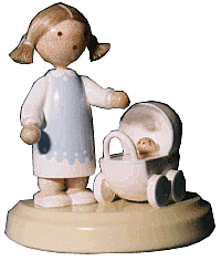 Flade Anne u. Paul  (Flade 5117) Erzgebirgische Volkskunst: Mädchen mit Kinderwagen 'Anne und Paul'