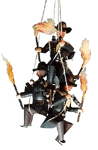 W. Werner Arbeitende Bergleute 19. Jahrhundert 3 Bergleute am Seil, Traube (W. Werner 1707) Erzgebirgische Volkskunst: Einfahrt 3 Bergleute am Seil