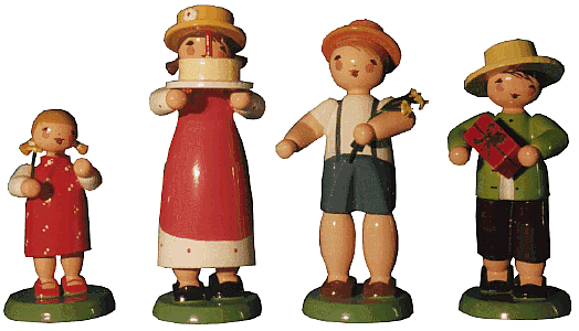 Dregeno Gratulantenkinder (4)  (Dregeno 225/237) Erzgebirgische Volkskunst: Vier Gratulantenkinder