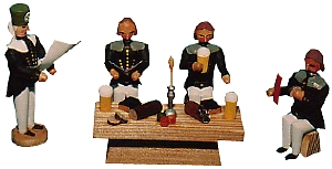 W. Werner Arbeitende Bergleute 19. Jahrhundert Mettenschicht, 4 Bergleute + 1 Tisch (W. Werner 1714) Erzgebirgische Volkskunst: Mettenschicht 