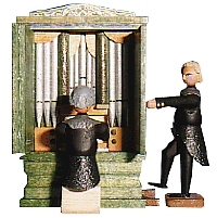 W. Werner Arbeitende Bergleute 19. Jahrhundert Orgel für Betstube (W. Werner 1704) Erzgebirgische Volkskunst: Orgel mit Spieler u. Blasebalg 