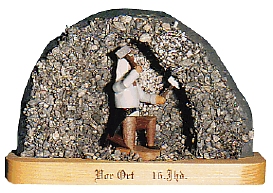 W. Werner Bergleute 16. Jahrhundert Bergwerkt vor Ort: kniender Bergmann,Wandbild (W. Werner 1802) Erzgebirgische Volkskunst: Bergwerk vor Ort kniender Bergmann