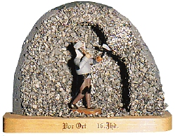 W. Werner Bergleute 16. Jahrhundert Bergwerk vor Ort: stehender Bergmann, Wandbild (W. Werner 1803) Erzgebirgische Volkskunst: Bergwerk vor Ort stehender Bergmann